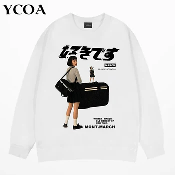 Мужская толстовка Cotton Girl, Японский пуловер с кандзи, Уличная одежда в стиле хип-хоп, Топы с длинным рукавом в стиле Харадзюку, негабаритная графическая одежда Y2k