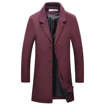 Мужское пальто, осенне-зимняя новая повседневная длинная куртка-ветровка / Мужской однотонный однобортный тренч-пиджак