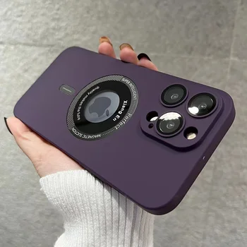 2023 Магнитный Чехол для Беспроводного Зарядного Устройства Magsafe Чехол для iPhone 14 13 12 11 Pro Max Plus Матовый Жесткий ПК Со Стеклянной Пленкой Камеры